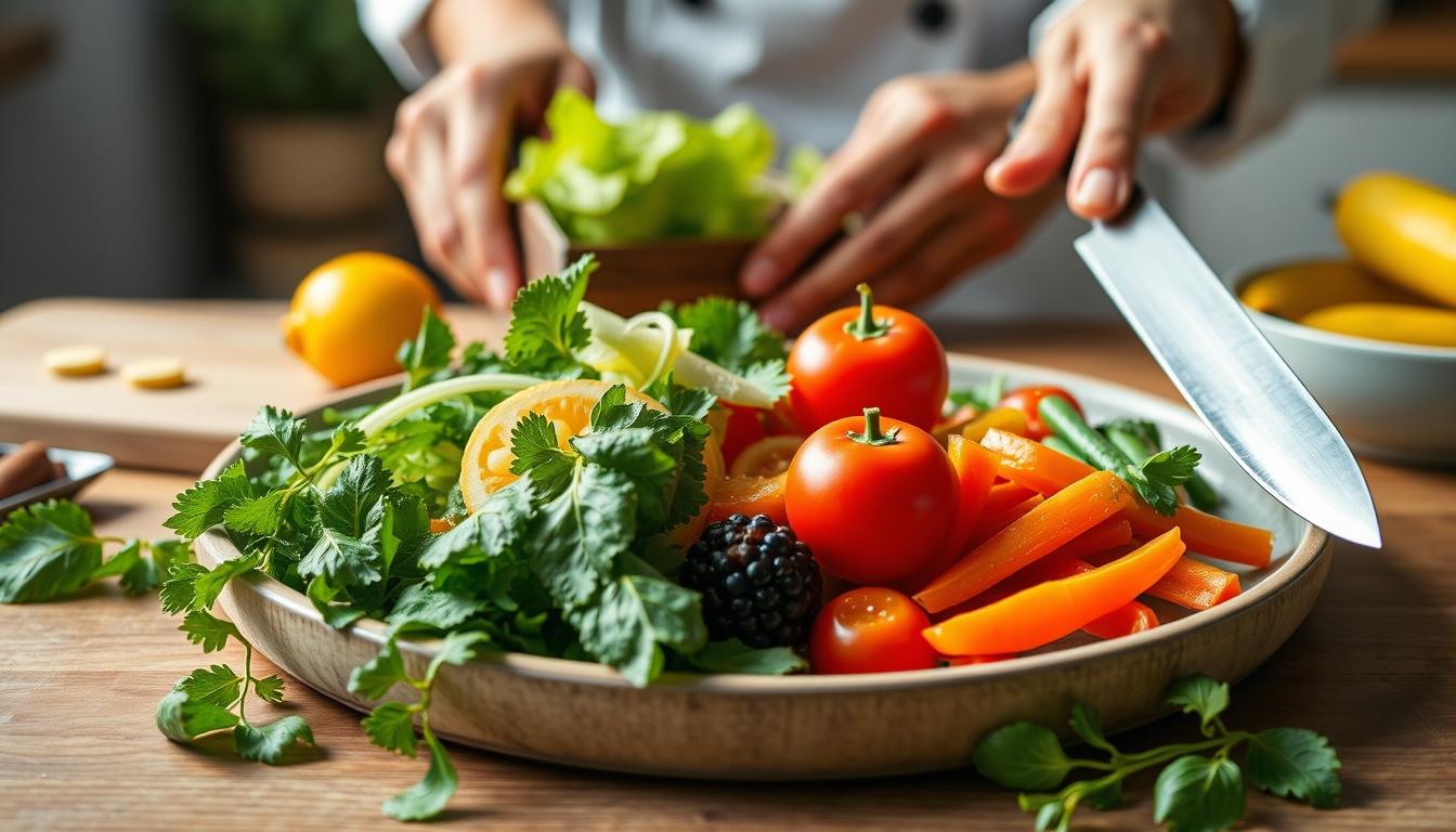 Fresh seasonal ingredients arranged for home cooking